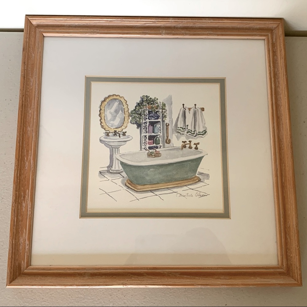C. Winterle Olson Print Frame Bathtub Powder Room